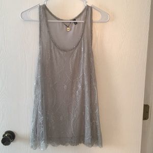 Grey/silver lace tank top